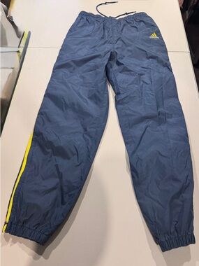 VINTAGE ADIDAS 3 Striped Windbreaker Track Pants Blue  & Yellow Men's M